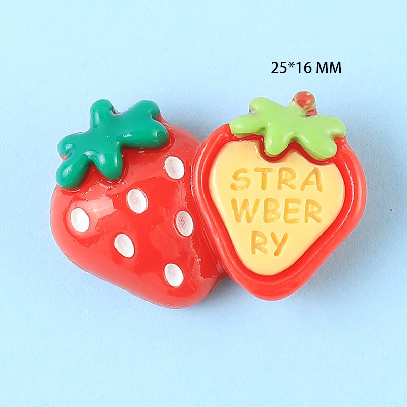 Resin Accessories Strawberry Letter Brand diy Jewelry Cream Glue Phone Case Decorative Box Patch Shoes Clothes Hairpin Material 396#01 Double Strawberry