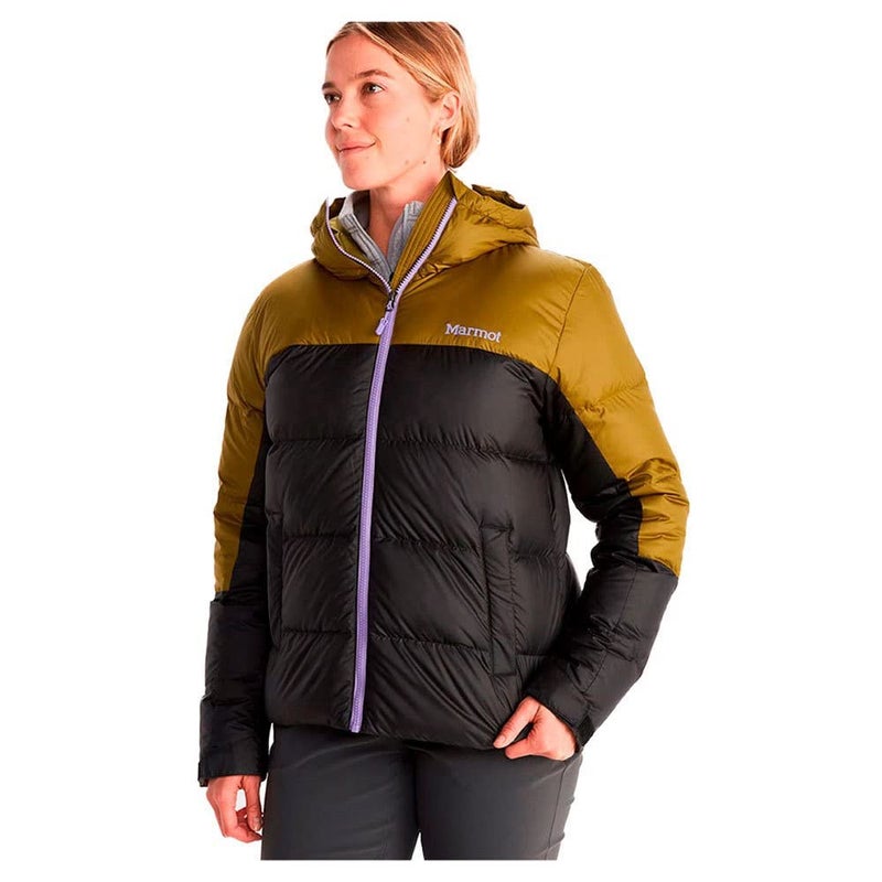 MARMOT Womens Guides Down Hoody Jacket BlackMilitary Green Large