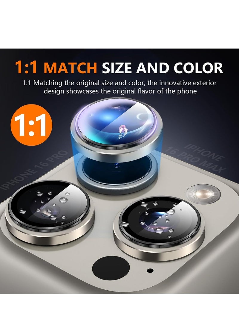 Raxoom Camera Lens Protector for iPhone 16 Pro/16 Pro Max â€“ HD Tempered Glass with Aluminum Ring (Titanium) - Image 3