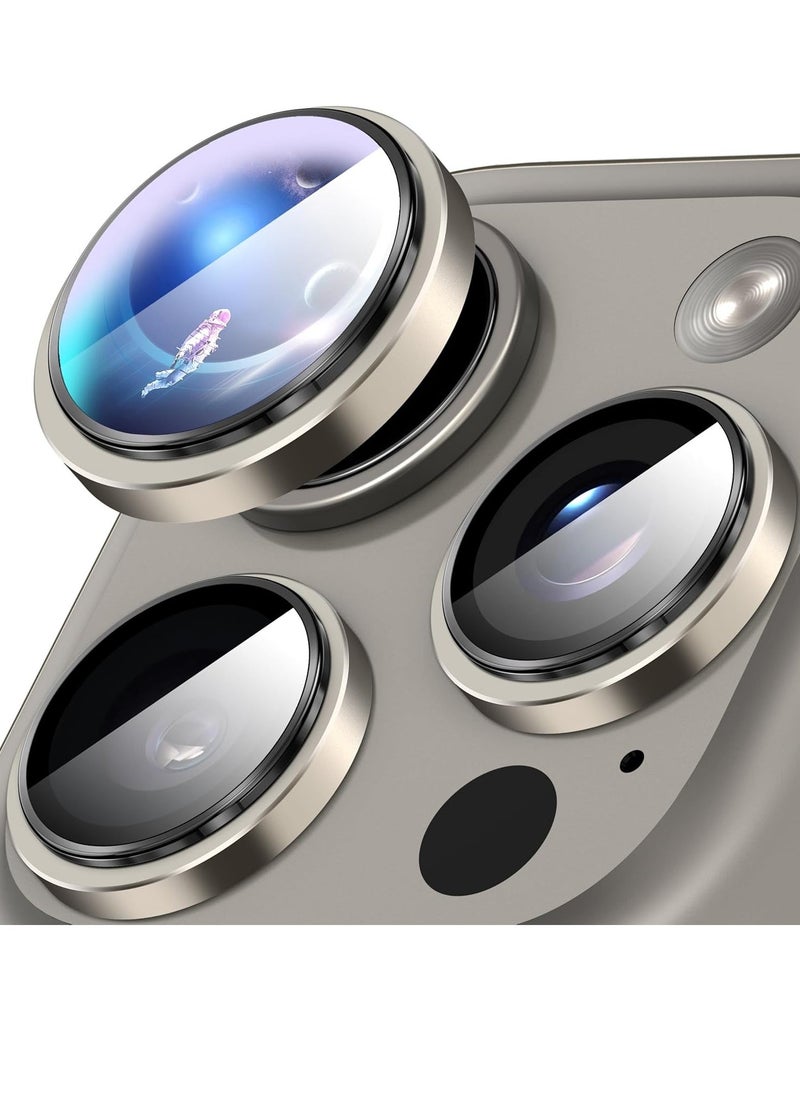 Raxoom Camera Lens Protector for iPhone 16 Pro/16 Pro Max â€“ HD Tempered Glass with Aluminum Ring (Titanium) - Image 1