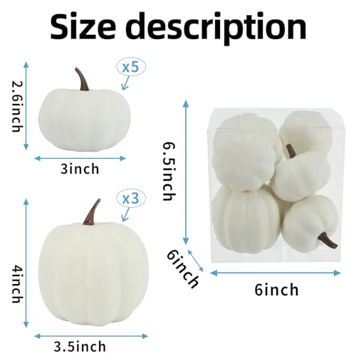 Ghrdopy Fake Pumpkins, 8 Pcs White Artificial Pumpkins, Plastic Pumpkins for Thanksgiving Party Table Centerpiece Autumn Home Decoration-A - Image 3