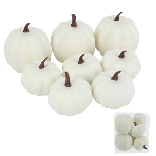 Ghrdopy Fake Pumpkins, 8 Pcs White Artificial Pumpkins, Plastic Pumpkins for Thanksgiving Party Table Centerpiece Autumn Home Decoration-A - Image 1