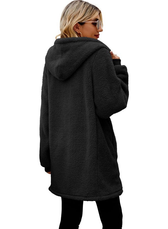 Yanekop Fleece Jacket Women Sherpa Lined Hooded Teddy Coat Oversized Shearling Jacket Warm Outerwear(C Burgundy,S) - Image 4