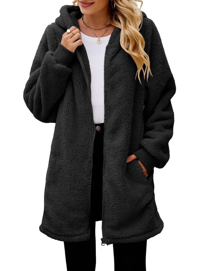 Yanekop Fleece Jacket Women Sherpa Lined Hooded Teddy Coat Oversized Shearling Jacket Warm Outerwear(C Burgundy,S) - Image 1