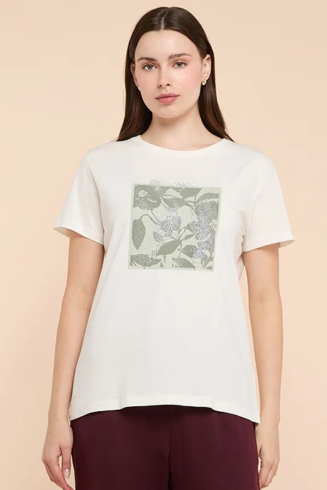 أر أند بي Printed T-Shirt with Crew Neck and Short Sleeves