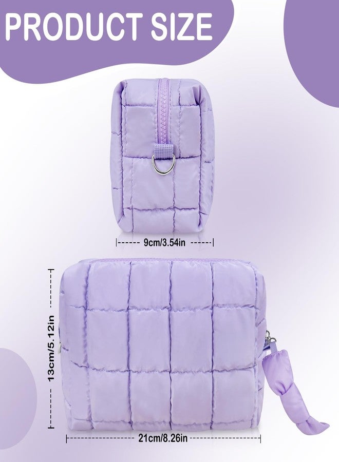 Gosect Quilted Cute Makeup Bag, Checkered Cosmetic Bags with Divider, Waterproof Travel Toiletry Bag, Puffy Make up Pouch for Women Travel Essentials, Bow-Purple, Medium, Bow - Image 2
