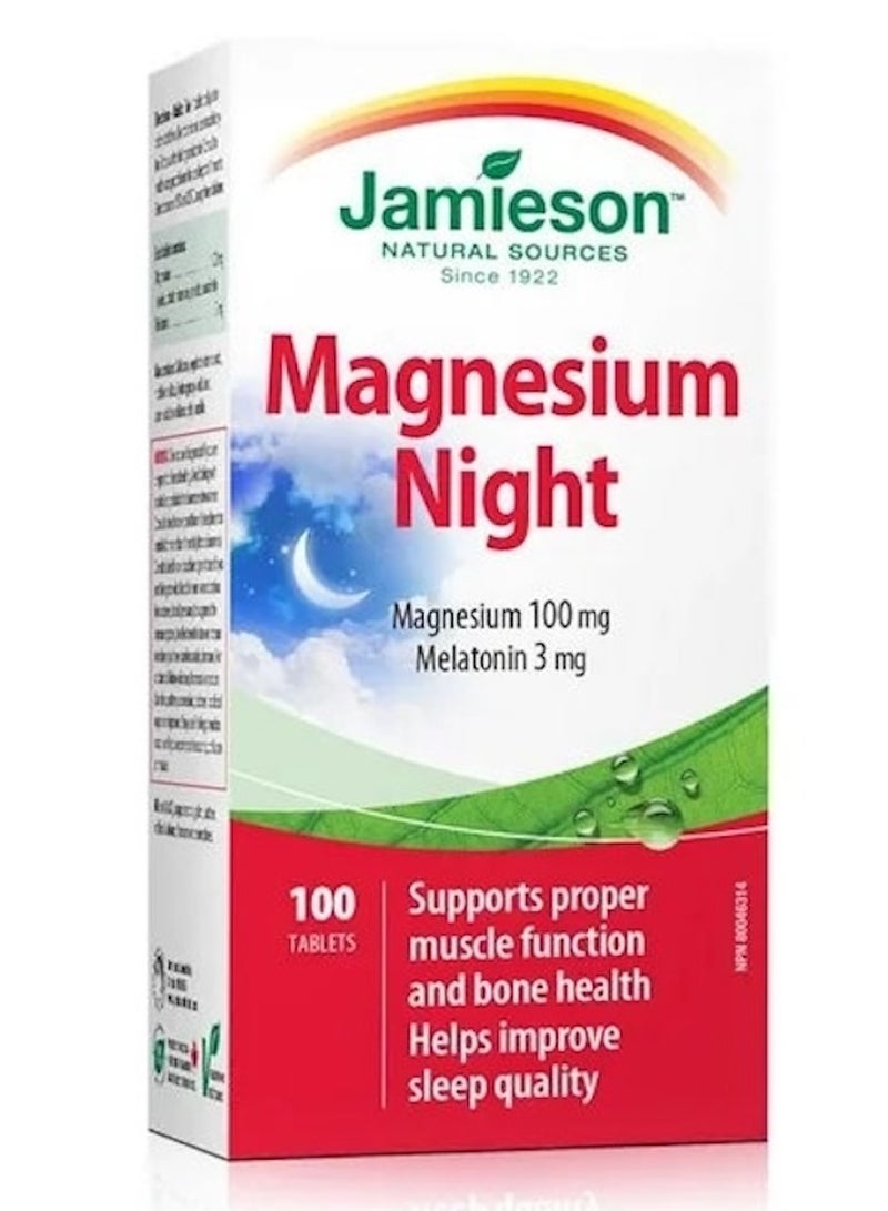 Jamieson Magnesium Night | 100 mg Magnesium & 3 mg Melatonin 100 Tablets