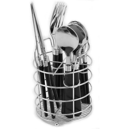 Gibson Home Sensations 16-Piece Stainless Steel Flatware Set with Metal Caddy - Includes Knives, Forks, Large & Small Spoons - Durable, Dishwasher Safe Silverware for Everyday Dining (Black) - Image 3