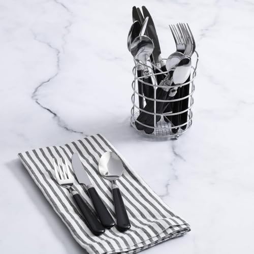 Gibson Home Sensations 16-Piece Stainless Steel Flatware Set with Metal Caddy - Includes Knives, Forks, Large & Small Spoons - Durable, Dishwasher Safe Silverware for Everyday Dining (Black) - Image 2