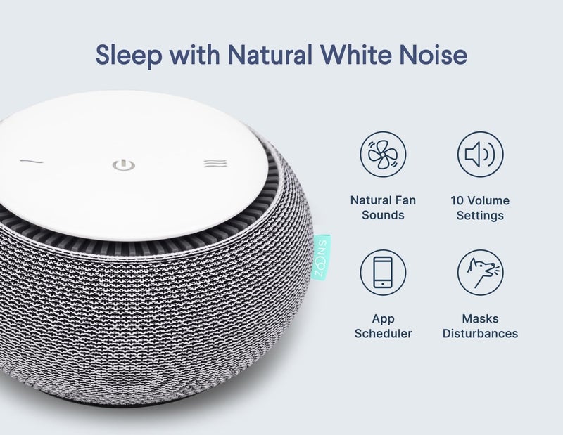 SNOOZ آلة الصوت البيضاء الذكية SNOOZ - مروحة حقيقية داخلها لصوت أبيض غير متكرر، مساعدة على النوم للبالغين، السفر، النوم، غرفة النوم، محمولة، أساسية لتسجيل الأطفال - سحابة - Image 2