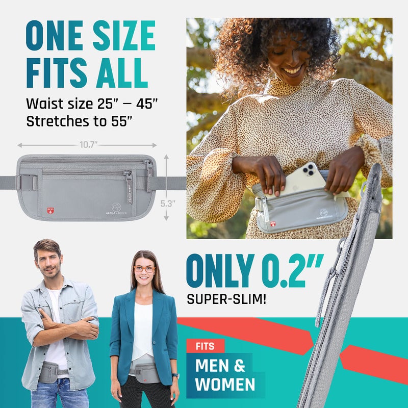 Alpha Keeper حزام المال المخفي للسفر للرجال، محفظة خصر مضادة للسرقة، حامل جواز سفر RFID للسفر للرجال أو النساء، حقيبة نقود، حامل جواز سفر RFID - Image 5