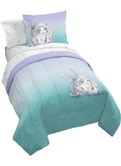 Jay Franco Disney The Little Mermaid Make A Splash 5 Piece Twin Bed Set - Includes Comforter & Sheet Set - Bedding Features Ariel - Super Soft Fade Resistant Microfiber - (Official Disney Product)