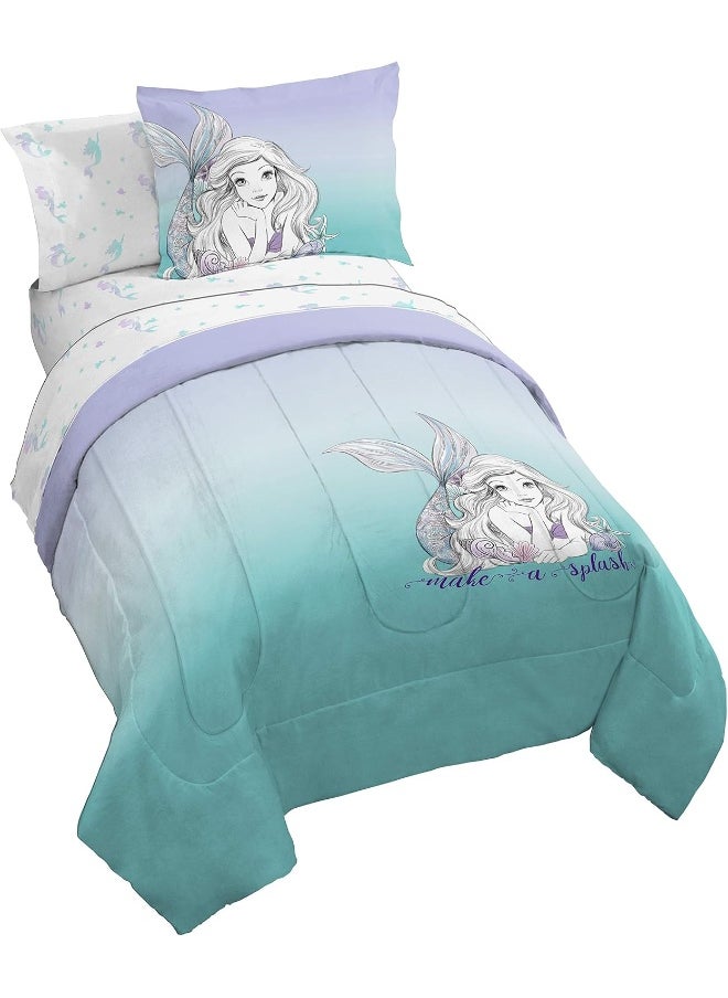 Jay Franco - Jay Franco Disney The Little Mermaid Make A Splash 5 Piece Twin Bed Set - Includes Comforter & Sheet Set - Bedding Features Ariel - Super Soft Fade Resistant Microfiber - (Official Disney Product) - Image 1