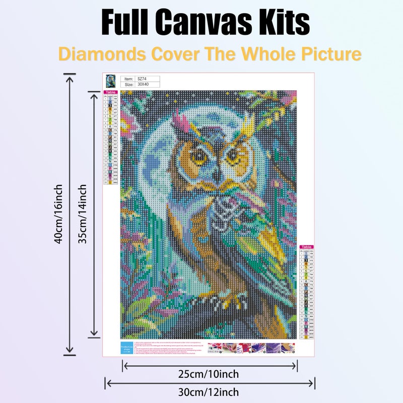 Ycydilirab Owl Diamond Art Kits for Adults- 5D Diamond Painting for Adults Owls, DIY Gem Painting Perfect for Gifts and Home Wall Decor 12x16inch - Image 4