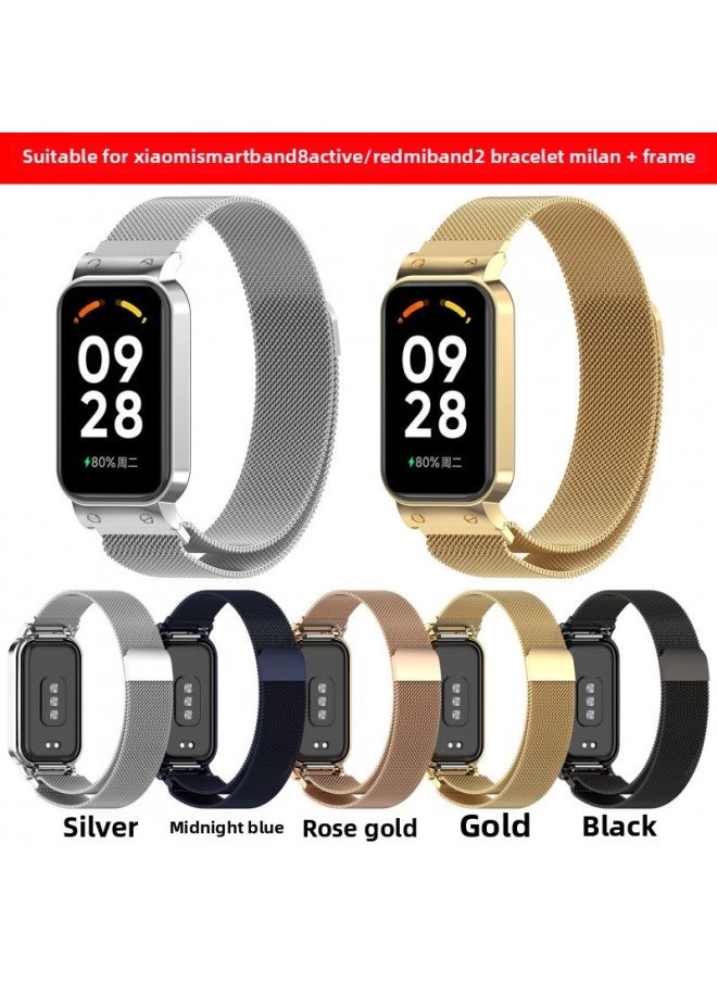 Generic - For XiaomiMi Band8 Active Milano Strap Redmi Redmi Bracelet 2 Metal Steel Strap-Color:Black (milanese Belt) - Image 1