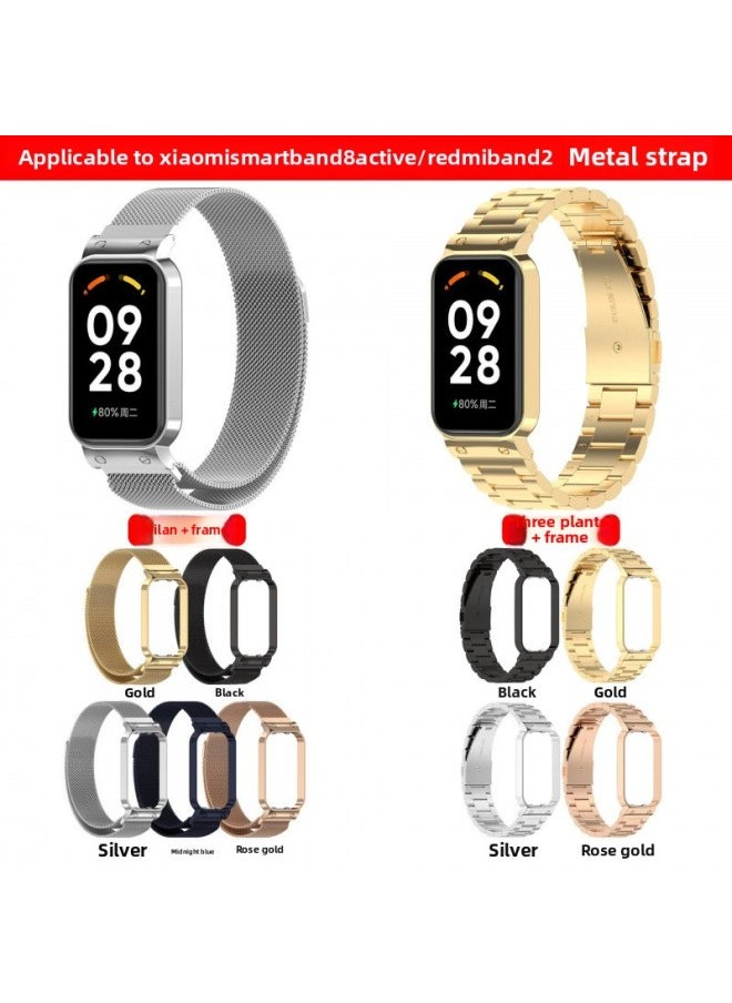 Generic - For XiaomiMi Band8 Active Milano Strap Redmi Redmi Bracelet 2 Metal Steel Strap-Color:Black (milanese Belt) - Image 1