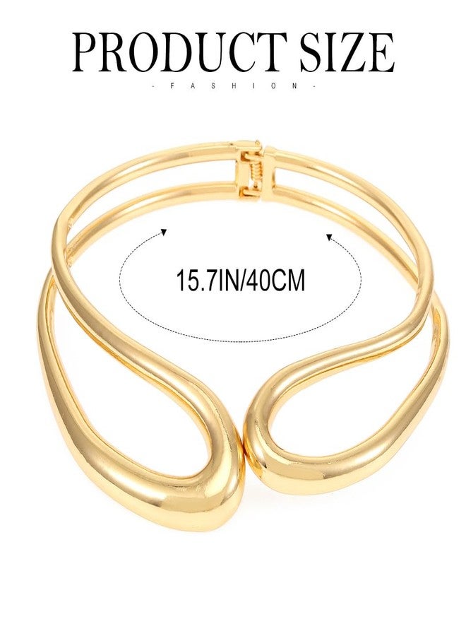 ACEDRE Chunky Statement Choker Necklace Gold Cuff Collar for Women - Image 2