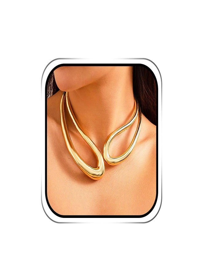ACEDRE Chunky Statement Choker Necklace Gold Cuff Collar for Women - Image 1