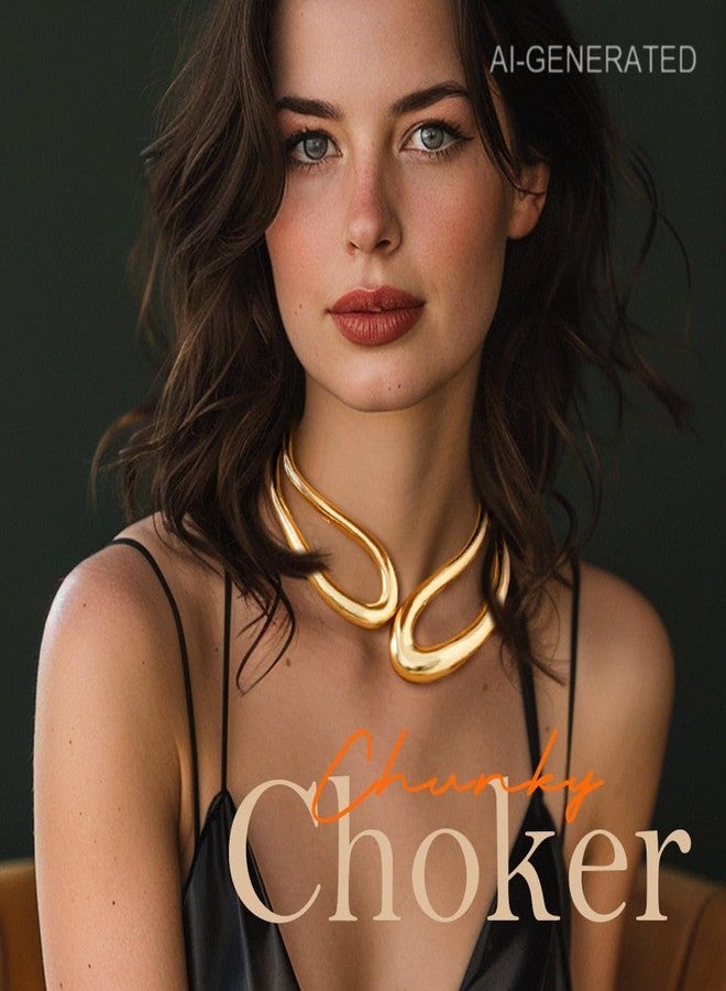 ACEDRE Chunky Statement Choker Necklace Gold Cuff Collar for Women - Image 3