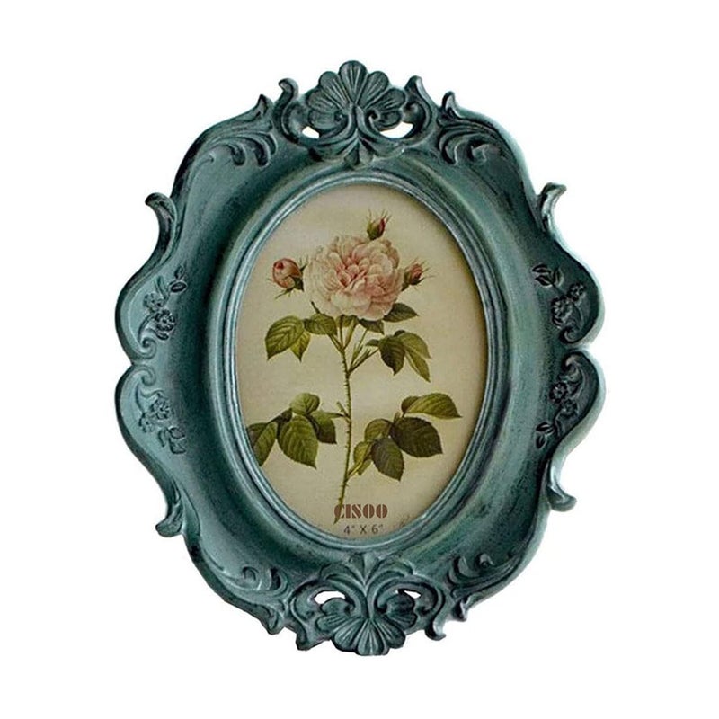 CISOO Vintage 4x6 Oval Picture Frame Antique Photo Frame Table Top Display and Wall Hanging, Retro Home Decor, Ornate Photo Gallery Art (Blue) - Image 1