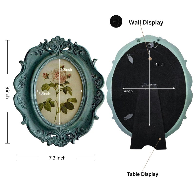 CISOO Vintage 4x6 Oval Picture Frame Antique Photo Frame Table Top Display and Wall Hanging, Retro Home Decor, Ornate Photo Gallery Art (Blue) - Image 5
