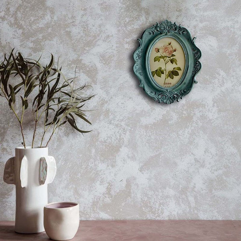 CISOO Vintage 4x6 Oval Picture Frame Antique Photo Frame Table Top Display and Wall Hanging, Retro Home Decor, Ornate Photo Gallery Art (Blue) - Image 4