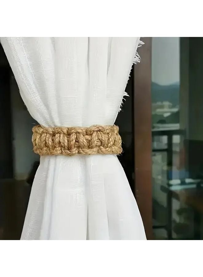 قطعتان من رباطات الستائر المنسوجة البوهيمية لا تتطلب الحفر للستائر الشفافة والستائر القصيرة - Image 3