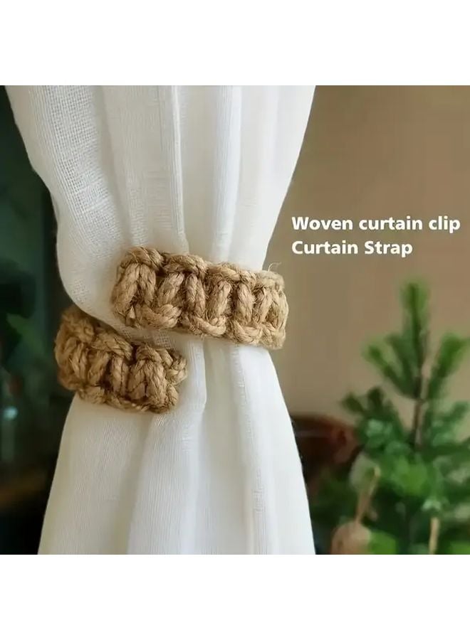 قطعتان من رباطات الستائر المنسوجة البوهيمية لا تتطلب الحفر للستائر الشفافة والستائر القصيرة - Image 5