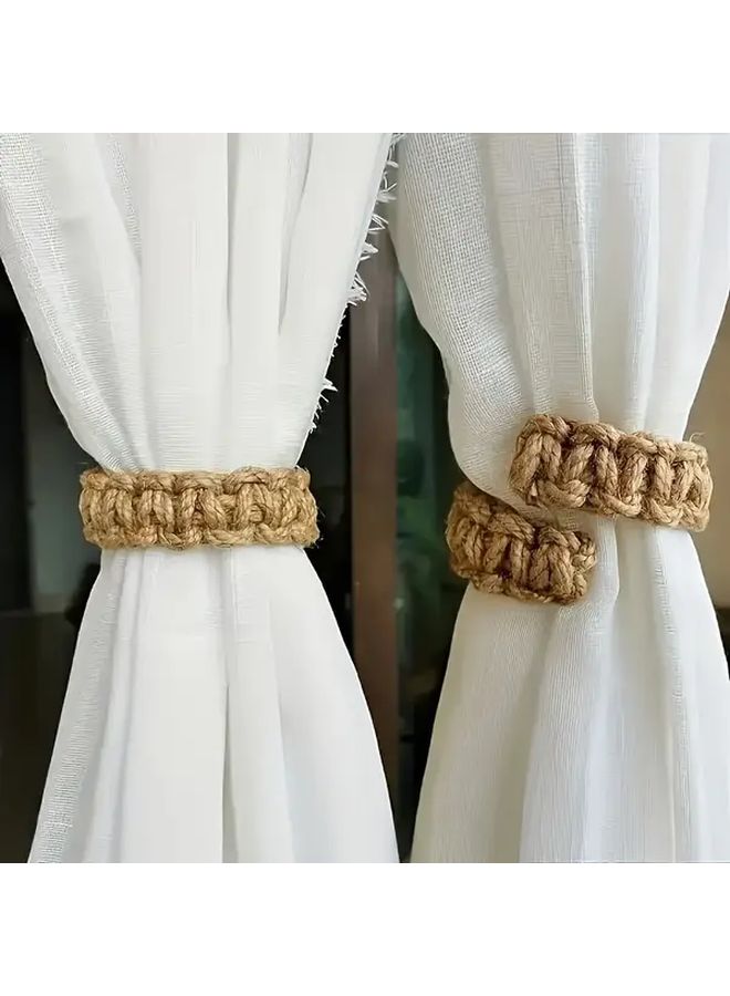 قطعتان من رباطات الستائر المنسوجة البوهيمية لا تتطلب الحفر للستائر الشفافة والستائر القصيرة - Image 2