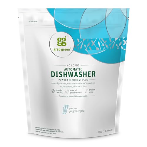 Grab Green Automatic Dishwashing Detergent Pods, 60 Count, Fragrance Free, Plant and Mineral Based, Superior Cleaning, Powerful Grease Removal, Brilliant Shine - Image 1