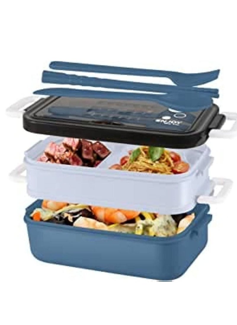 Cool Baby - Lunch Box  Premium Food Container with Soup Bowl and Cutlery  Insulated Lunch Box with 3 Layers  Stainless Steel Bento Lunch Box  Leakproof Design and Side Handles  21.5 x 11.5 x 11cm (Blue) - Image 1