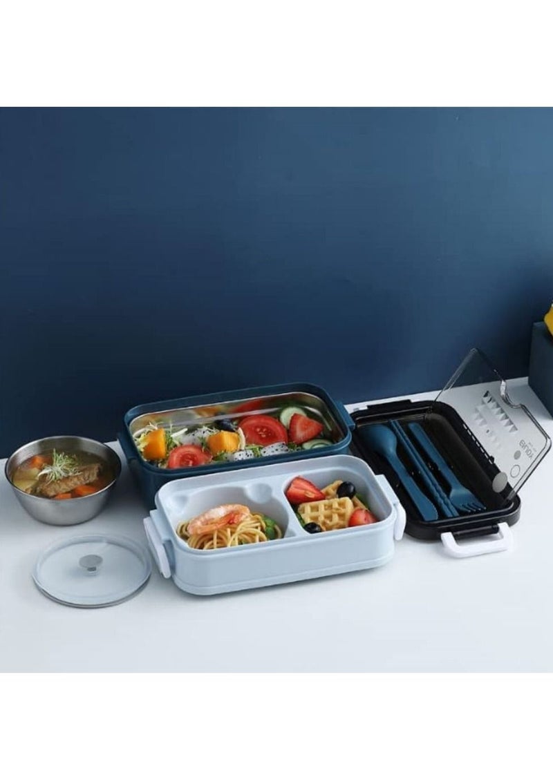 Cool Baby - Lunch Box  Premium Food Container with Soup Bowl and Cutlery  Insulated Lunch Box with 3 Layers  Stainless Steel Bento Lunch Box  Leakproof Design and Side Handles  21.5 x 11.5 x 11cm (Blue) - Image 1