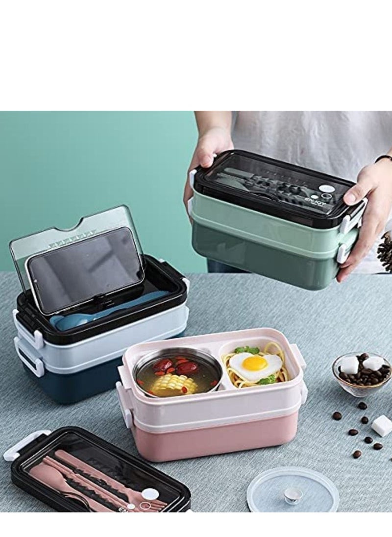 Cool Baby - Lunch Box  Premium Food Container with Soup Bowl and Cutlery  Insulated Lunch Box with 3 Layers  Stainless Steel Bento Lunch Box  Leakproof Design and Side Handles  21.5 x 11.5 x 11cm (Blue) - Image 1