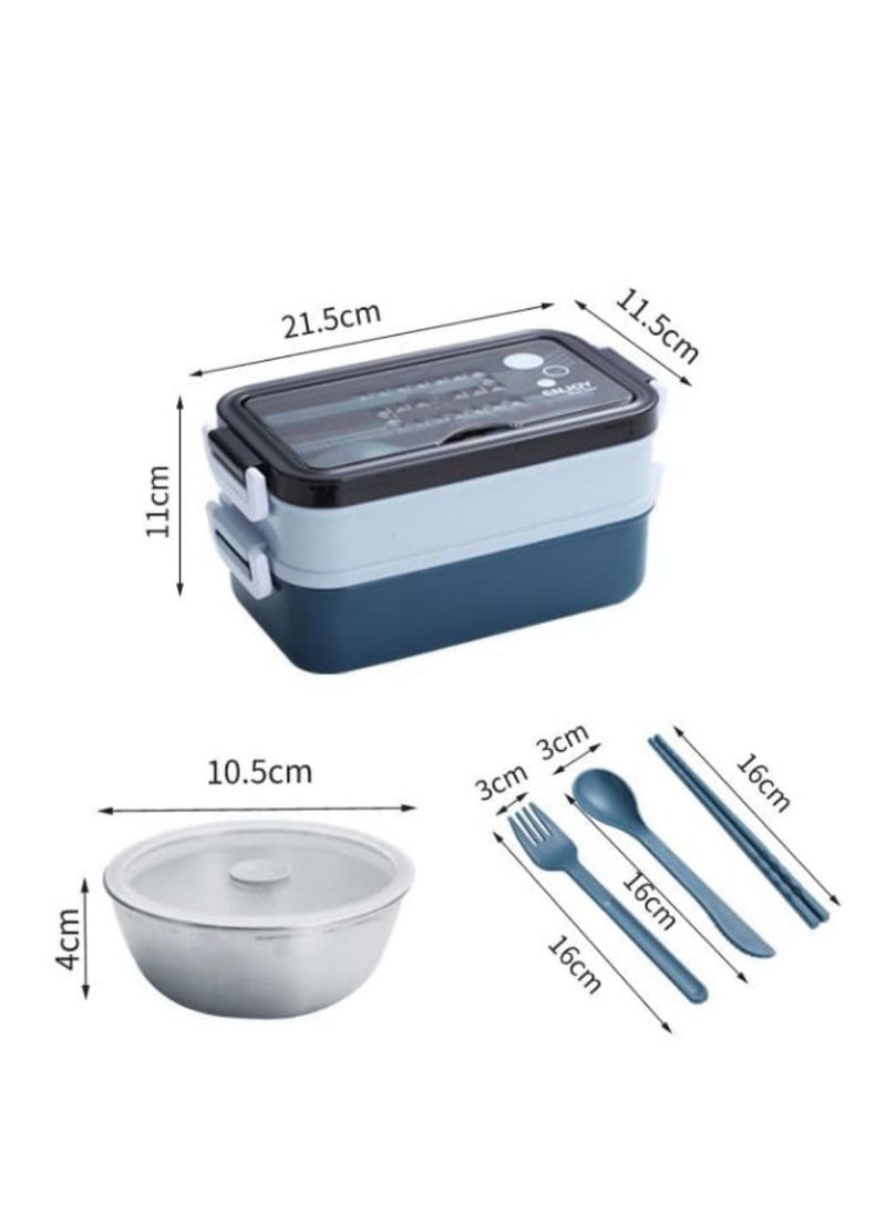 Cool Baby - Lunch Box  Premium Food Container with Soup Bowl and Cutlery  Insulated Lunch Box with 3 Layers  Stainless Steel Bento Lunch Box  Leakproof Design and Side Handles  21.5 x 11.5 x 11cm (Blue) - Image 1