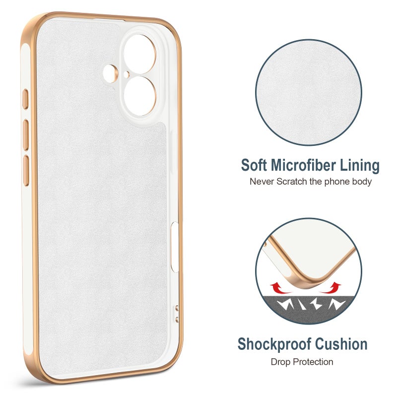 Hython for iPhone 16 Plus Case with Ring Stand, 360Â° Rotatable Ring Holder Magnetic Kickstand, Plating Rose Gold Edge Soft Cover Protective Phone Case for iPhone 16 Plus 6.7", White - Image 3