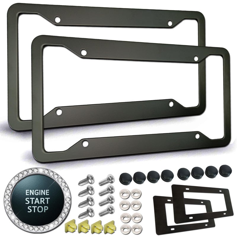 YoUoY Matte Black License Plate Frames Rustproof Aluminum Metal Car Tag Holder 2 Pack Front Rear Slim Holder with Mounting Hardware Screws Caps - Image 2