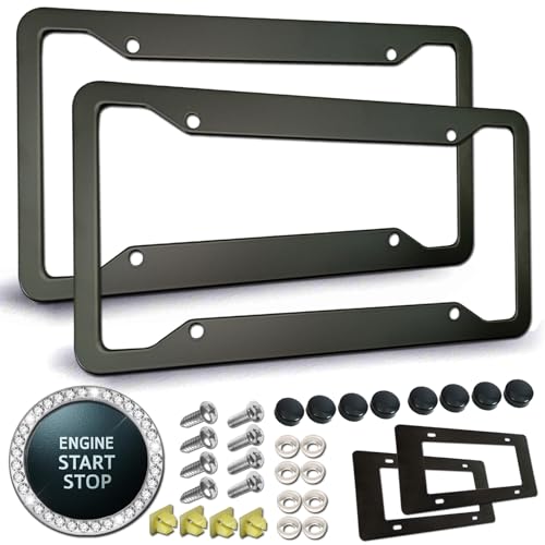 YoUoY Matte Black License Plate Frames Rustproof Aluminum Metal Car Tag Holder 2 Pack Front Rear Slim Holder with Mounting Hardware Screws Caps - Image 1