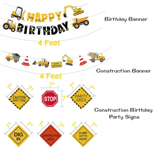 FIGEPO Construction 3rd Birthday Party Supplies for Boys with Dump Truck Theme Includes Cake Toppers Balloons Banners Signs and More - Image 5