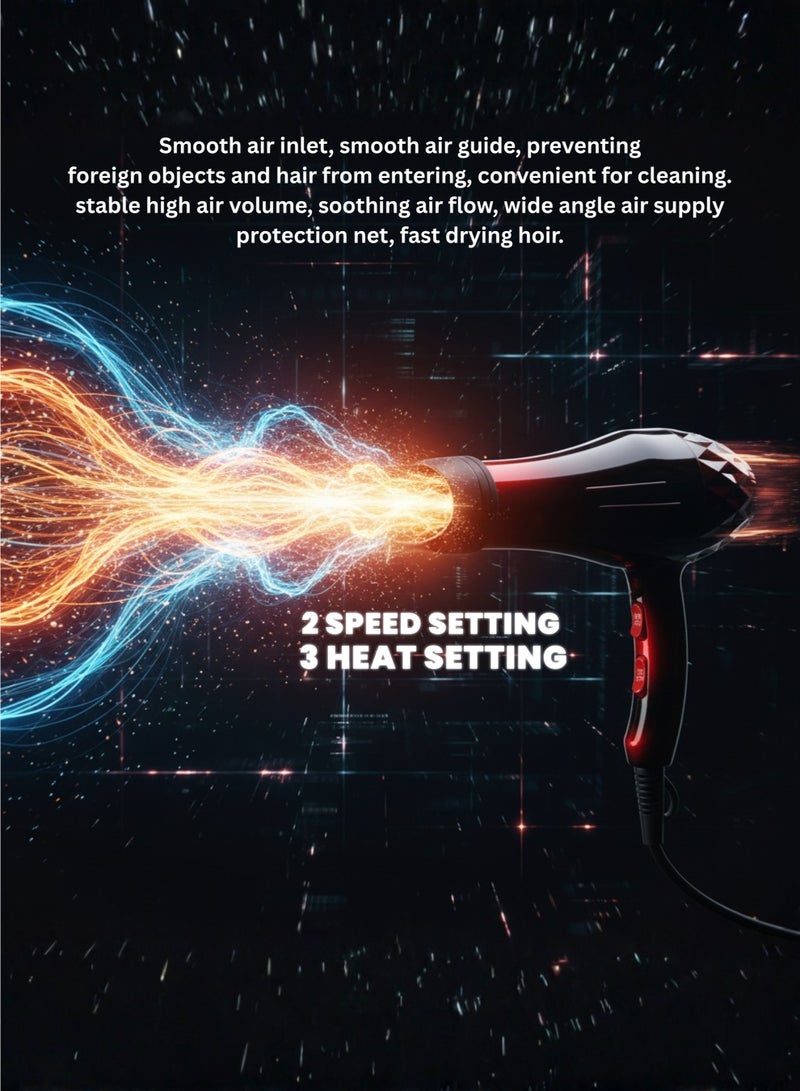 vexa pro Professional Hair Dryer with 2 Speed & 3 Heat Settings, Fast Drying, DC Motor, 220V, Lightweight Design - Image 2