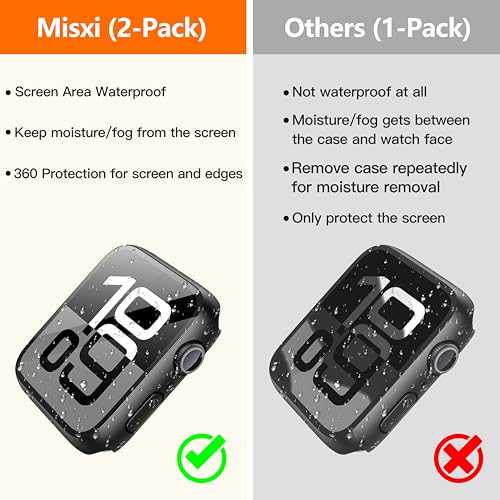 Misxi [2 Pack] Waterproof Hard Case with Tempered Glass Compatible with Apple Watch Series 11 (2025) Series 10 42mm, Ultra-Thin Anti-Fall Protective Cover for iWatch Screen Protector, Matte Black - Image 2