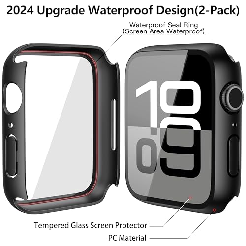 Misxi [2 Pack] Waterproof Hard Case with Tempered Glass Compatible with Apple Watch Series 11 (2025) Series 10 42mm, Ultra-Thin Anti-Fall Protective Cover for iWatch Screen Protector, Matte Black - Image 4