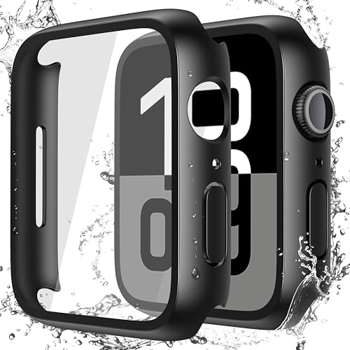 Misxi [2 Pack] Waterproof Hard Case with Tempered Glass Compatible with Apple Watch Series 11 (2025) Series 10 42mm, Ultra-Thin Anti-Fall Protective Cover for iWatch Screen Protector, Matte Black - Image 1