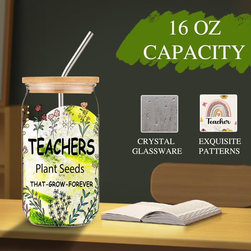DHQH Teacher Christmas Gifts for Women  Teacher Appreciation Gifts  Funny hanksgiving Set with 16OZ Glass Cup  Tote Bag for New - Image 3