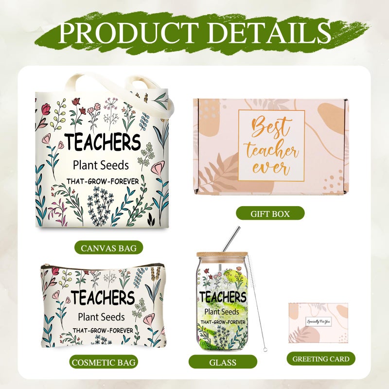 DHQH Teacher Christmas Gifts for Women  Teacher Appreciation Gifts  Funny hanksgiving Set with 16OZ Glass Cup  Tote Bag for New - Image 2