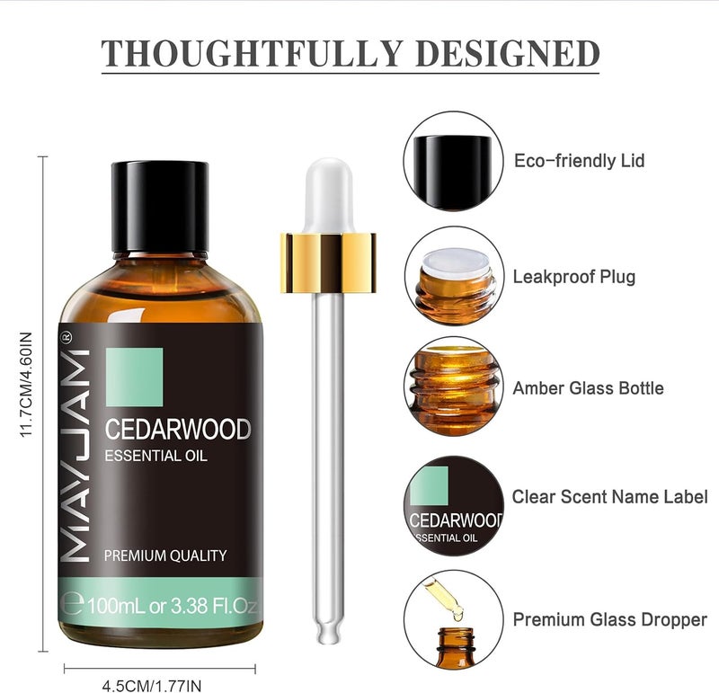 Cedarwood Essential Oil 100ML/3.38FL.OZ, Premium Grade Cedarwood Oil Essential Oils with Glass Dropper, Great for Aromatherapy Diffuser and DIY Soap Making - Image 5