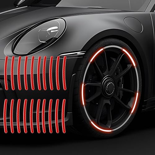 Maicican 20PCS Car Wheel Reflective Decorative Strip,Night Safety Warning Stickers,Cars,Motorcycles,Bicycles are Applicable, Colorful and Diverse, a Street The Most Beautiful Car (Red) - Image 1