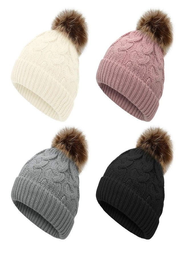 Durio Baby Girl Winter Hat Pom Poms Baby Beanies Infant Winter Hat Warm Newborn Hats for Girls Boys Knit Soft Baby Girl Hats E Black & White & Grey & Pink 0-12 Months - Image 1