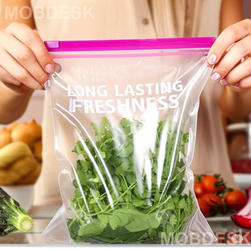 MOBDESK Zip Lock Bags – Food Grade Food Storage Freezer Ziplock Pouche For Fridge & Freezer | Zipper Lock Bags | Vegetable Storage Bag Stay Open Design With Stand-up Bottom Travel Packing (10 Pcs) - Image 3