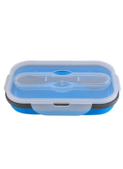 Silicone Folding Lunch Box With Spoon And Fork Portable Lunch Box For Students Lunch Box Retractable Refrigerator Fresh-keeping Box Silicone Lunch Box-Specifications:Blue