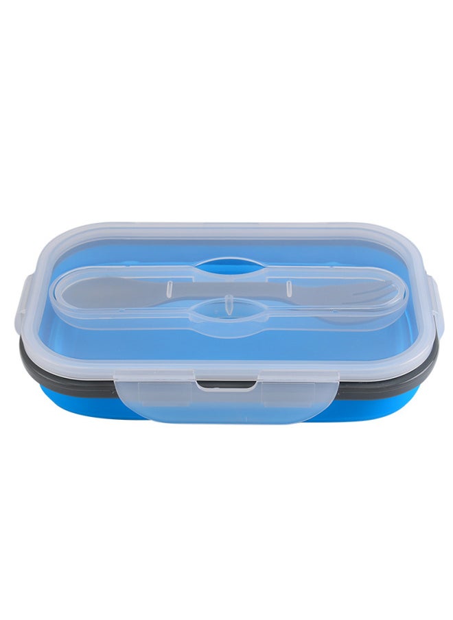 Generic - Silicone Folding Lunch Box With Spoon And Fork Portable Lunch Box For Students Lunch Box Retractable Refrigerator Fresh-keeping Box Silicone Lunch Box-Specifications:Blue - Image 1